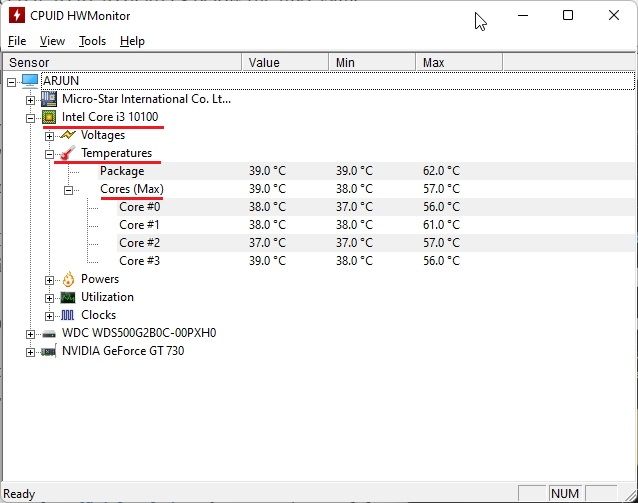 Überprüfen Sie die Prozessortemperatur in Windows 11 mit HWMonitor