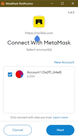 Notification de connexion MetaMask
