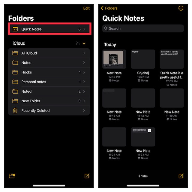 Greifen Sie schnell auf Notizen zu, wenn Sie Apple Notes auf dem iPhone verwenden
