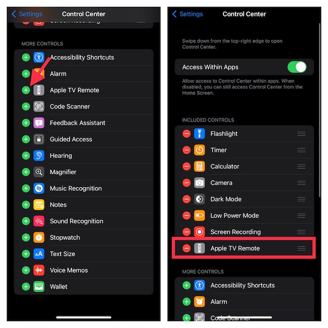 Ajouter Apple TV Remote au centre de contrôle sur iPhone et iPad