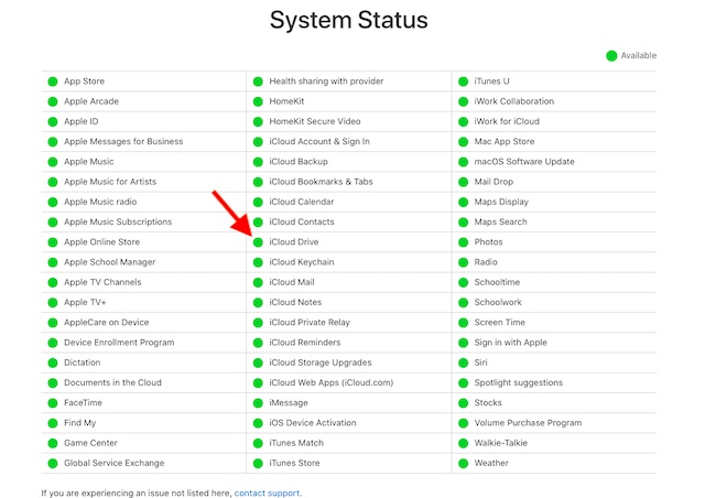 Überprüfen Sie den Status des Apple-Systems für iCloud