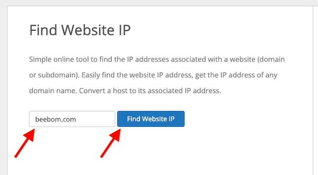 Trouver l'adresse IP du site Web