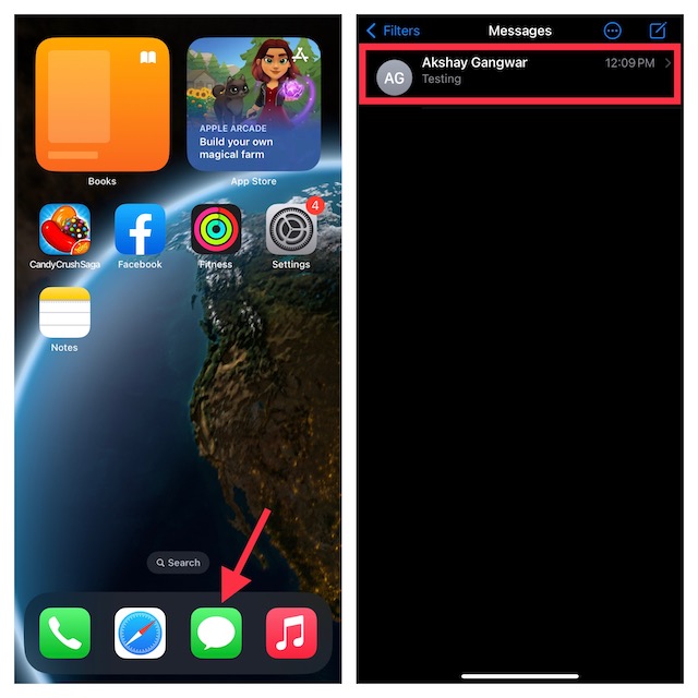 Öffnen Sie die Anwendung „Apple Messages“ auf dem iPhone