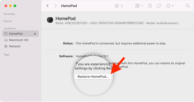Restaurer HomePod à l'aide d'un Mac ou d'un PC
