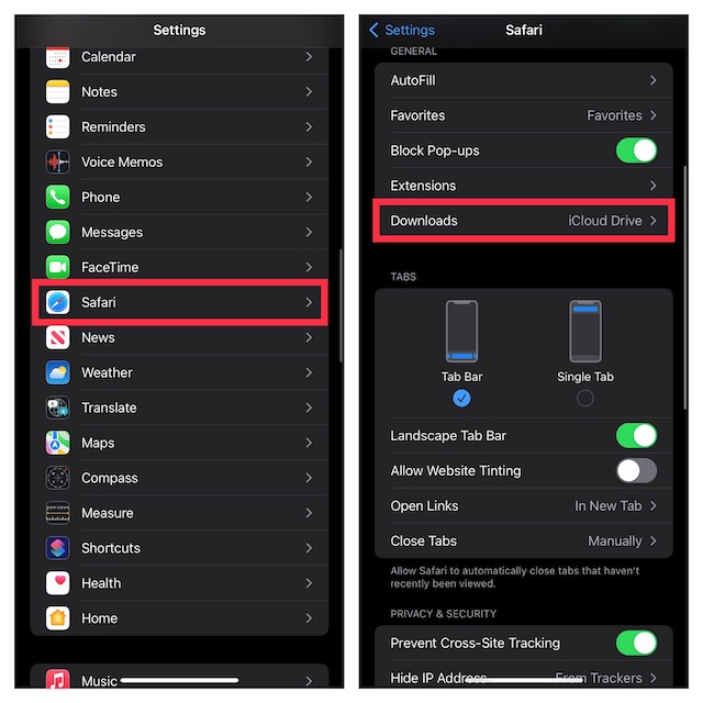 Modifikator für die Platzierung von Safari-Downloads auf iPhone und iPad