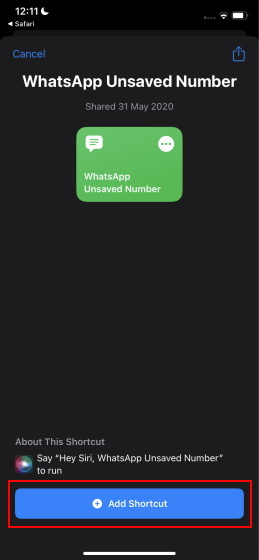 ajouter un raccourci WhatsApp