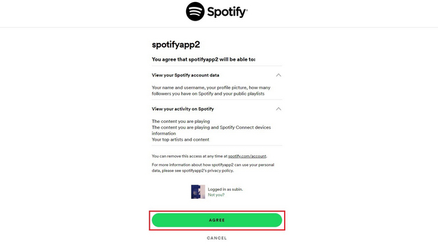 Autorisieren Sie den Zugriff auf Spotify