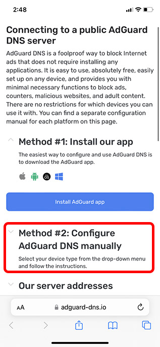Konfigurieren Sie Adguard DNS auf dem iPhone, Stufe 1