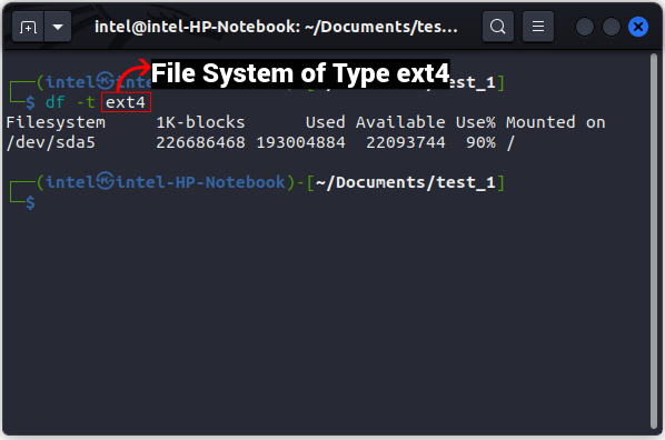 Verwenden Sie die Partitionsdiskette vom Typ ext4 mithilfe des DF-Befehls