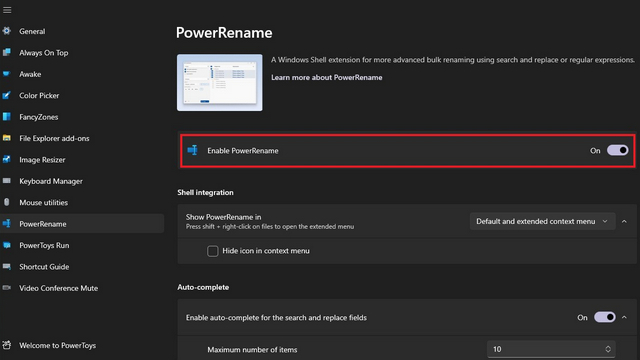 Aktiver Powerrename zum erneuten Benennen der Dateien für viele Dateien in Windows 11
