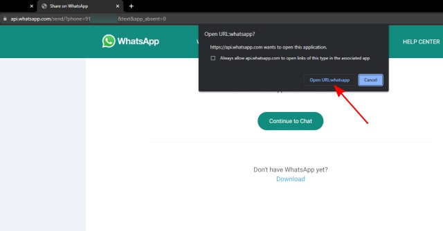 ouvrez le bureau WhatsApp pour envoyer un message à un numéro non enregistré