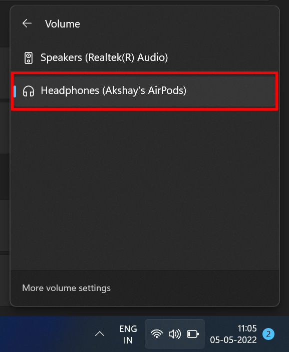 Wählen Sie die Airpods als Audioausgabe unter Windows 11 aus