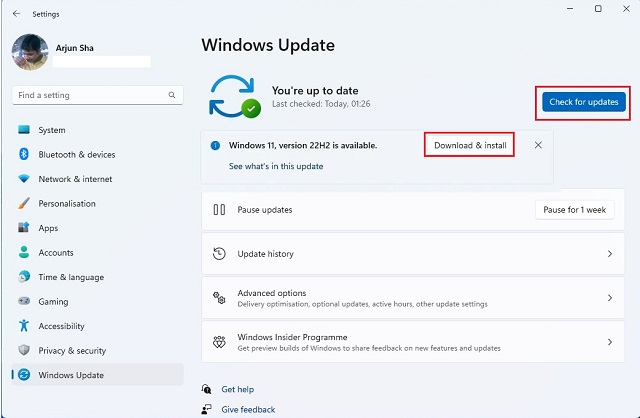 Auf dem neuesten Stand von Windows 11 22H2 über Windows Update